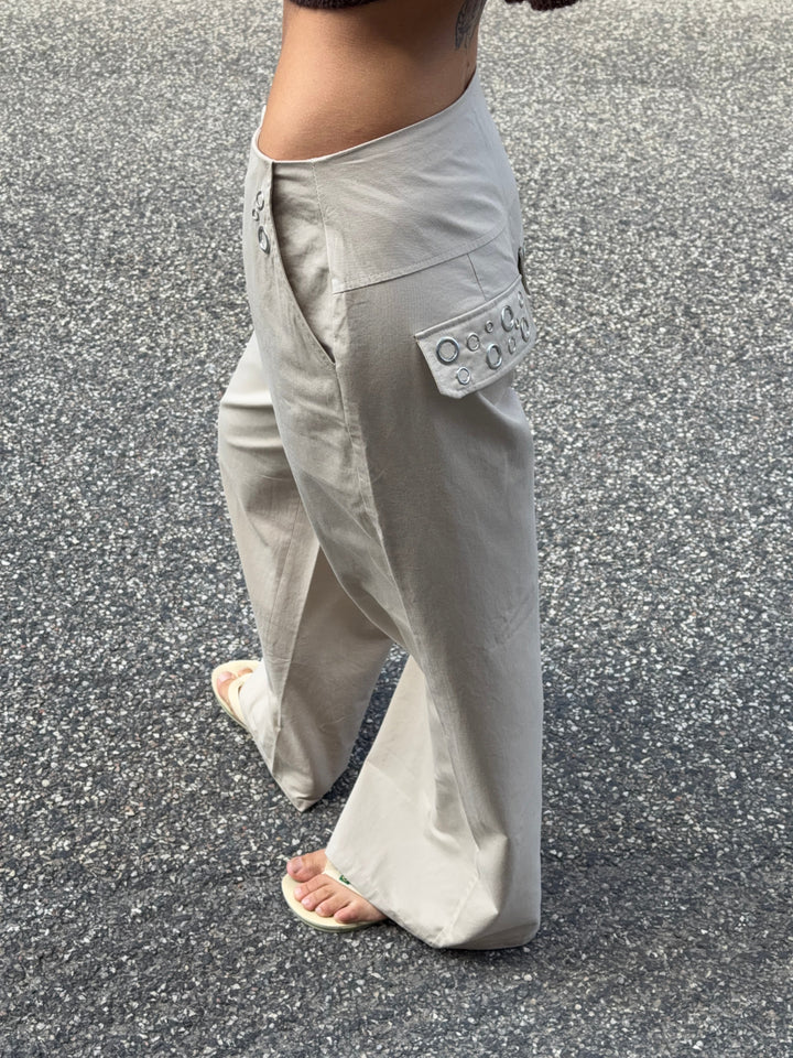 Tara eyelet baggy pants - Taupe