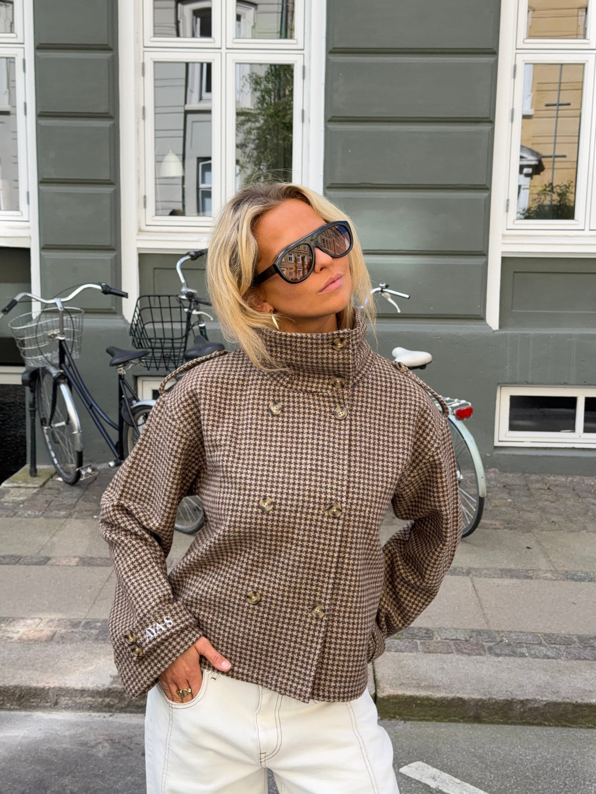 Cleo Funnel Neck Jacket Checked