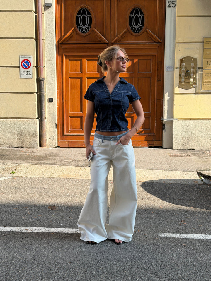 Bjørk striped low-waisted loose jeans - White/Blue