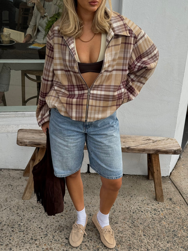 Elin checked bomber jacket - Brown