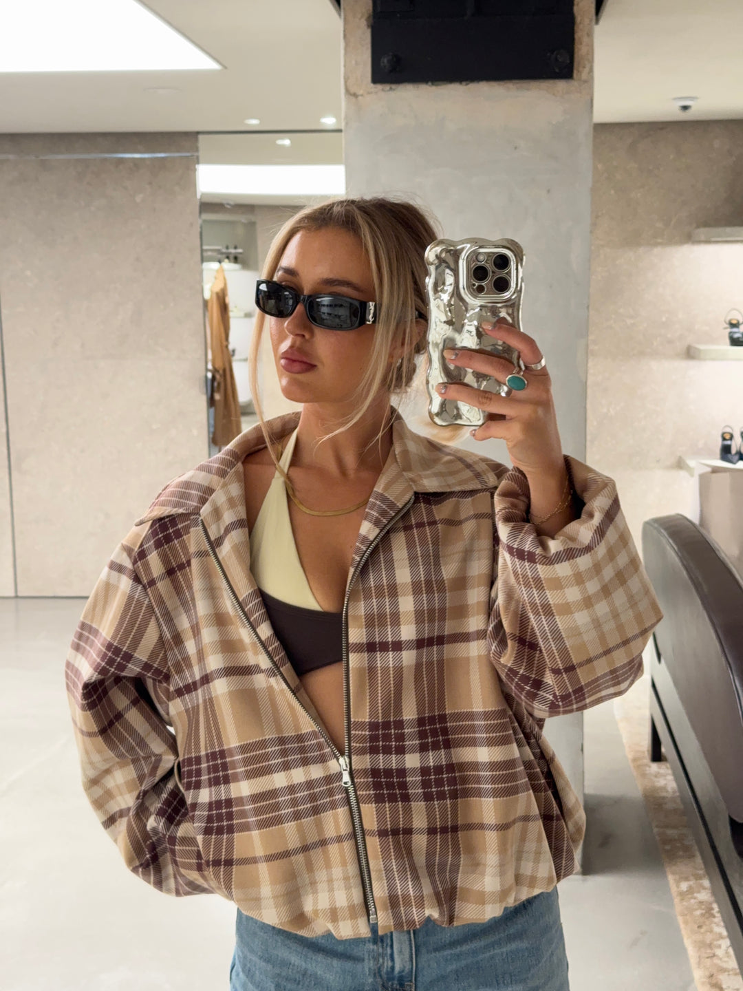 Elin checked bomber jacket - Brown