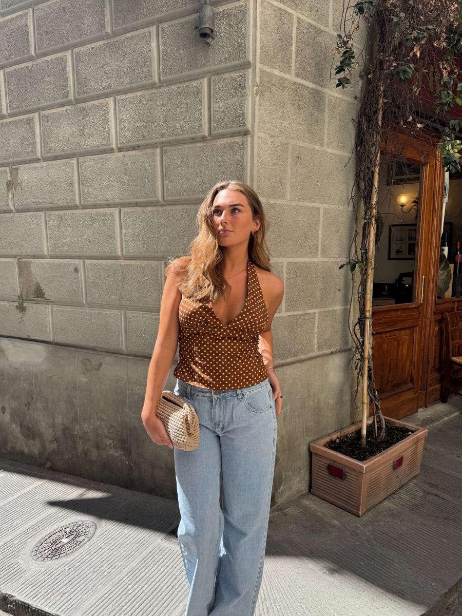 Vida Polka Dot Top Brown